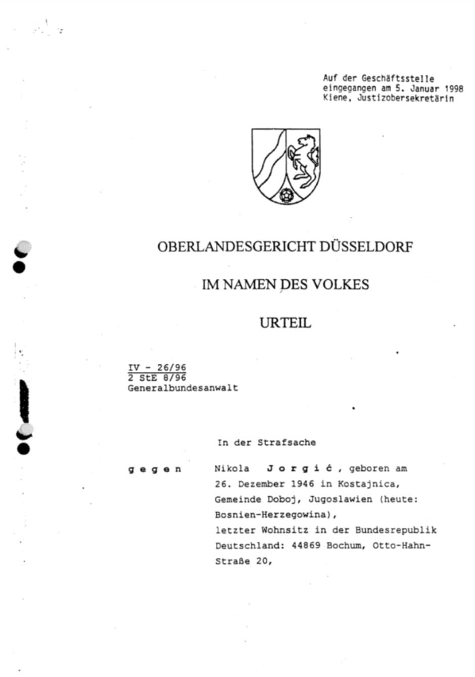 German Federal Court ruling on genocide - Jorgić case document page 2