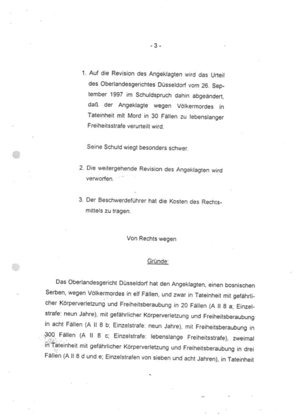German Federal Court ruling on genocide - Jorgić case document page 3