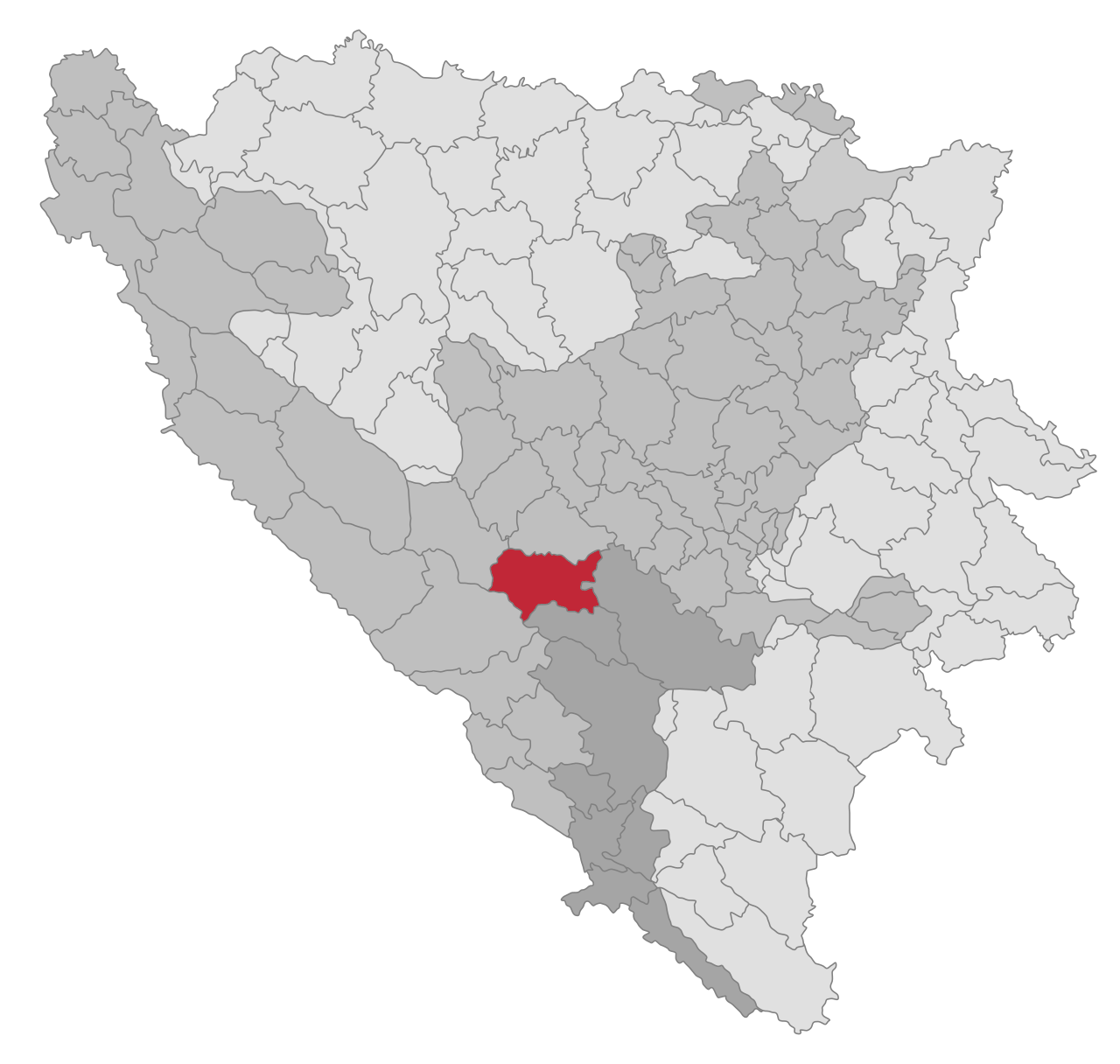 Location of the Prozor-Rama municipality within Bosnia and Herzegovina